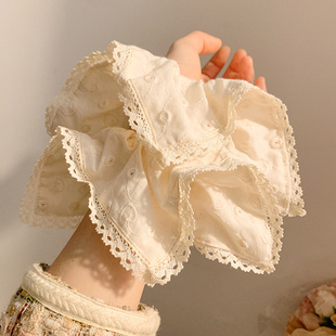 发绳 韩系少女心米色蕾丝方巾大肠发圈女绝美高级感发饰超大号春季