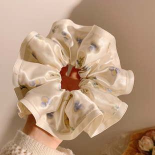 新中式 花朵缎面大肠发圈女慵懒风百搭头绳发饰扎头发丸子头气质