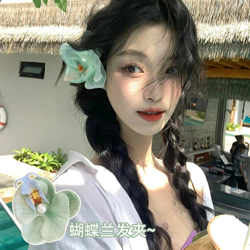 仙气灵动~薄荷绿蝴蝶兰发夹