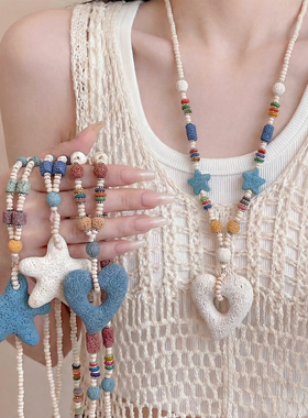 度假风海边爱心长款项链女高级感