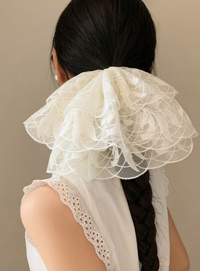 超仙白色蕾丝大肠发圈女高级感超大号扎头发法式温柔发饰新款头绳