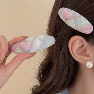 韩系甜美格子爱心发夹边夹侧边发卡女高级感碎发刘海夹子百搭头饰