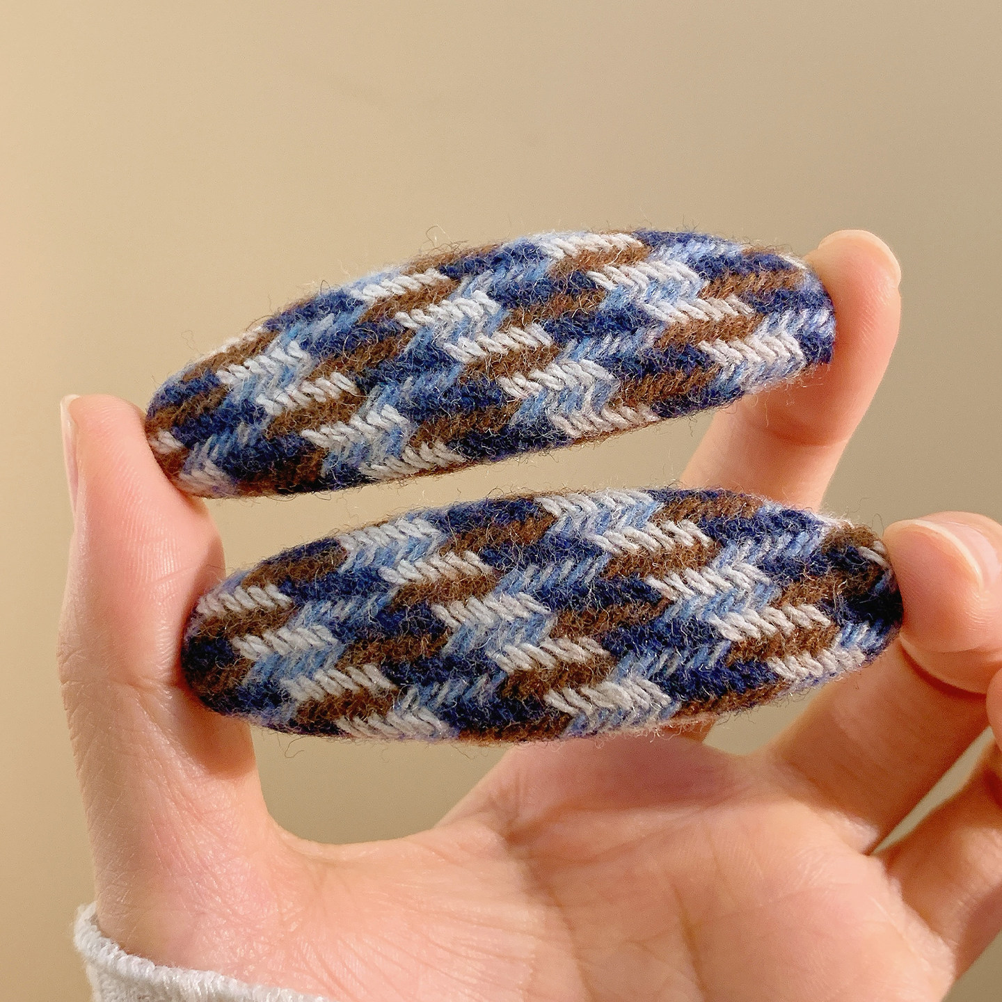 韩系毛线针织格子发夹边夹侧边