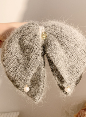 韩系百搭灰色水貂毛蝴蝶结马尾抓夹女复古气质后脑勺盘发头饰秋冬