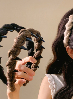 复古咖色带齿防滑发箍女高颅顶发卡压发洗脸头箍秋冬头饰日常外戴