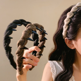 复古咖色带齿防滑发箍女高颅顶发卡压发洗脸头箍秋冬头饰日常外戴