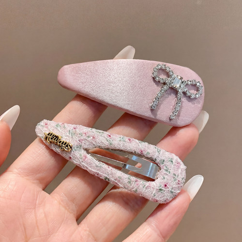 公主风粉色水钻蝴蝶结发夹边夹