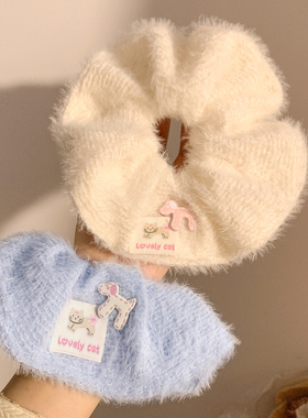 秋冬韩系白色毛绒大肠发圈女慵懒风温柔气质头绳扎头发丸子头发饰