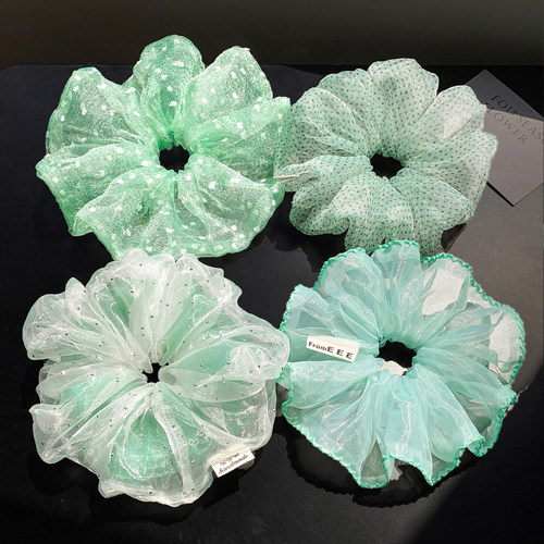 夏天清新薄荷绿网纱大肠发圈