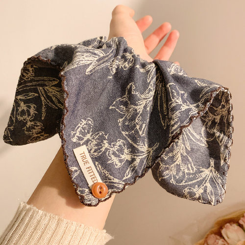 韩系牛仔布艺印花方巾大肠发圈