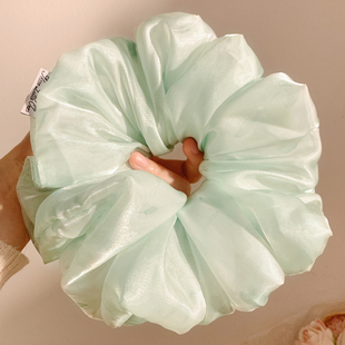 夏光泡影薄荷绿网纱大肠发圈女高级感森系慵懒风超大丸子头饰发绳