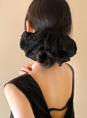 温柔慵懒风~黑色大肠发圈女法式复古高级感低丸子头大号头绳发饰