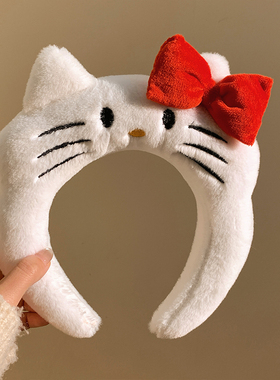 可爱白色Kitty猫毛绒发箍女洗脸化妆压发显脸小发饰头箍发卡秋冬