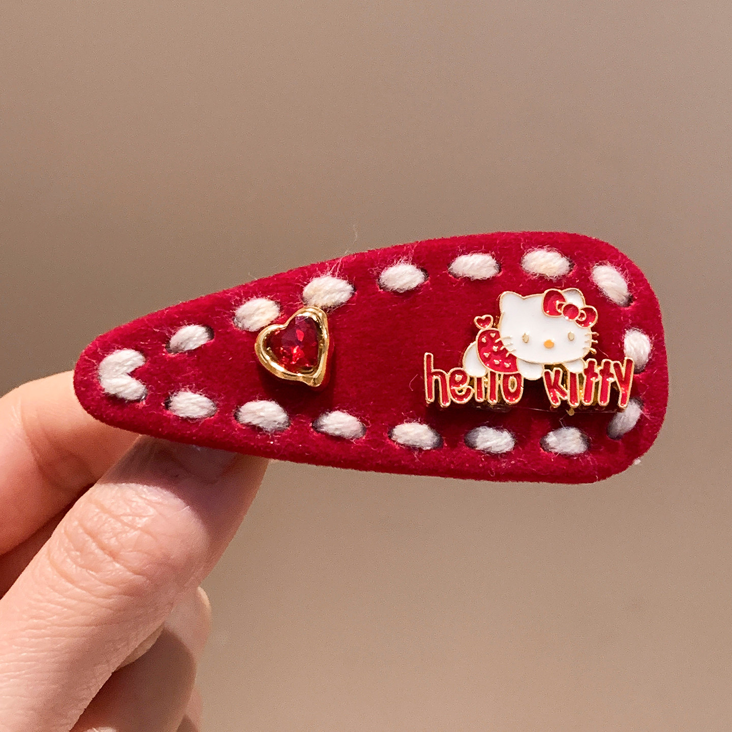 红色植绒Kitty水钻发夹边夹侧边碎发刘海夹子女新年头饰百搭可爱,饰品/流行首饰/时尚饰品新,发饰,淘宝优惠券,粉丝福利购,淘宝优惠卷