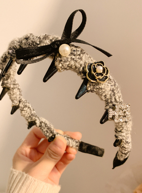 灰色毛线针织玫瑰带齿发箍女高颅顶防滑头箍压发洗脸发卡气质头饰