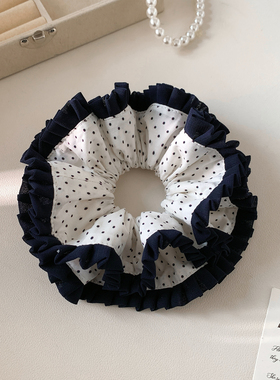 韩系复古白色波点蕾丝大肠发圈女高级感慵懒风双层头饰发绳扎头发