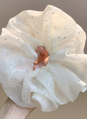 法式白色满天星水钻大肠发圈女高级感超大韩系头饰丸子头扎头发绳