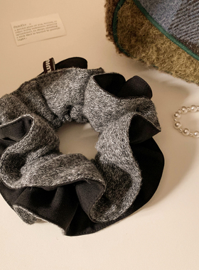 韩系复古灰色针织双层大肠发圈女慵懒风秋冬头绳发饰扎头发丸子头