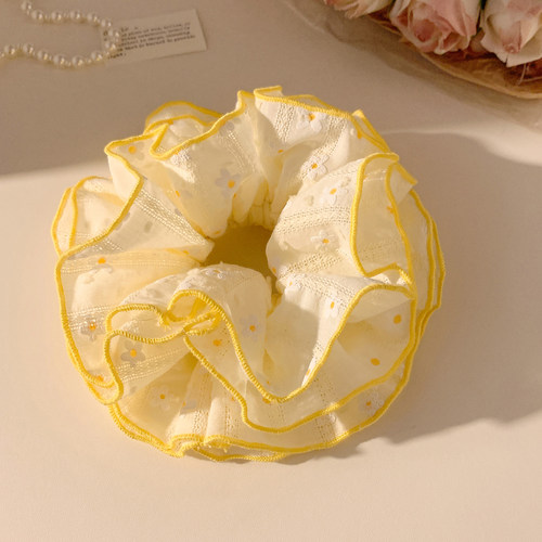 韩系黄色碎花大肠发圈女高级感