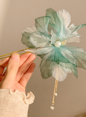 青青子衿新中式花朵珍珠流苏发簪女古风高级感发钗古典舞头饰盘发