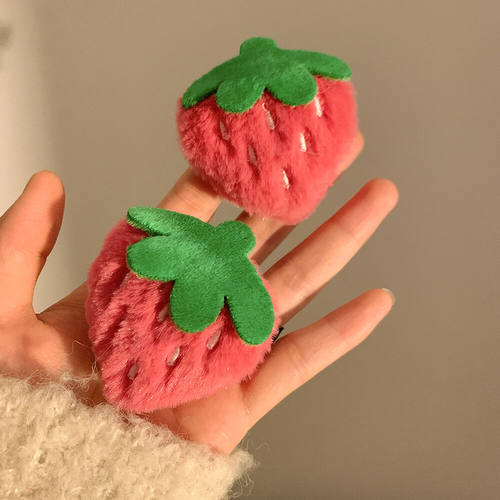 可爱粉色草莓刘海发夹女前额