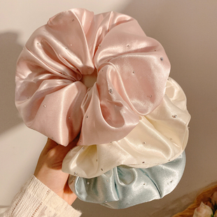 慵懒风粉色烫钻缎面大肠发圈女高级感气质韩系头绳发饰扎头发超大