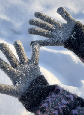 韩系深灰色针织毛线兔毛五指手套女冬季百搭ins保暖防风防寒骑行