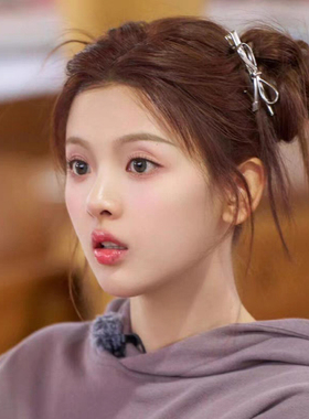 杨超越同款银色金属蝴蝶结发夹女高级感侧边碎发夹子发卡甜酷头饰