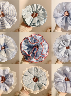 清仓！满9.9包油！超好看蓝色扎发大肠发圈女高级感丸子头绳发饰