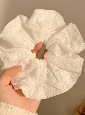 月光少女~白色镂空蕾丝大肠发圈女高级感韩系慵懒风大号头绳发饰