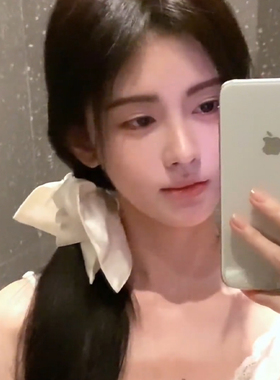 鞠婧祎同款白色缎面方巾大肠发圈女高级感韩系超大慵懒风头绳发饰