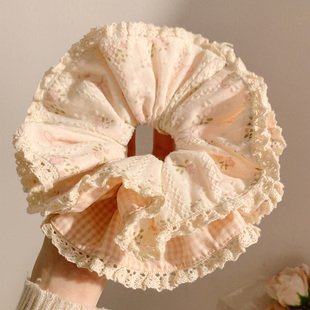 鸢尾浅梦~粉色碎花蕾丝大肠发圈女高级感森系头饰扎头发大号发绳