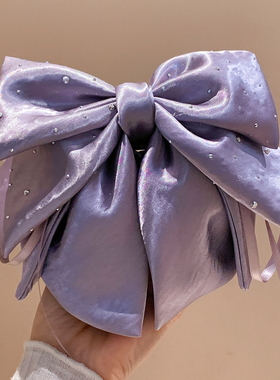 气质紫色水钻缎面蝴蝶结抓夹女高级感法式发夹韩系马尾夹秋冬新款