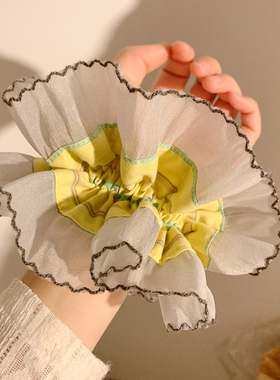 黄色条纹蕾丝花边大肠发圈女高级感小众设计扎头发慵懒风发饰头绳