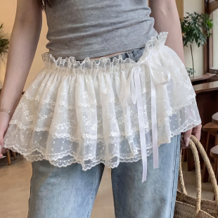 白色蕾丝屁帘女高级感小众百搭牛仔裤 慵懒风韩系叠穿裙帘甜美配饰