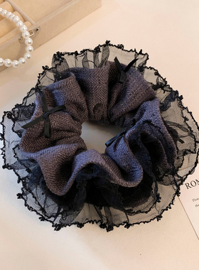 法式复古灰色针织蕾丝边大肠发圈女高级感气质头饰发绳扎头丸子头