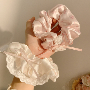 可盐可甜 白色缎面蕾丝蝴蝶结大肠发圈女韩系高级感夏日头绳发饰