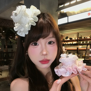 奶白色生日帽发夹女高级感甜美韩系头饰百搭发卡派对拍照氛围感