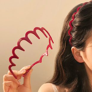 红色带齿波浪发箍女洗脸专用高颅顶不勒头发卡头箍日常外戴发饰
