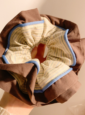 黄色条纹双层扎发大肠发圈女高级感气质丸子头慵懒风头绳超大发饰