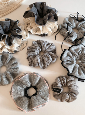 灰色系~慵懒风秋冬毛线大肠发圈女高级感气质百搭扎头发头绳发饰
