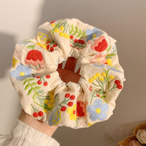 田园风~花朵刺绣大肠发圈女