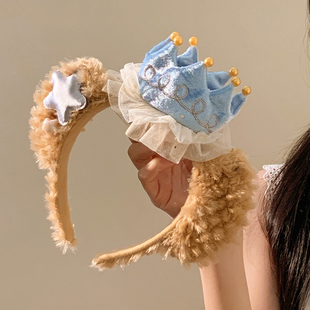 可爱达菲熊毛绒发箍女高颅顶发卡头箍日常外戴拍照洗脸压发头饰