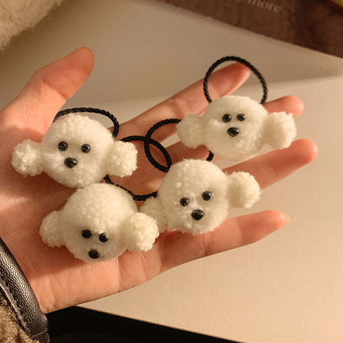 可爱白色小狗发圈女毛茸茸发绳