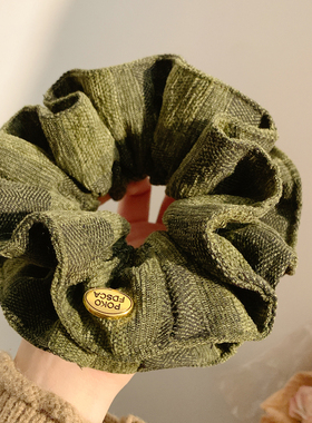 复古小众绿色布艺双层大肠发圈女高级感气质头饰扎头发发绳超大