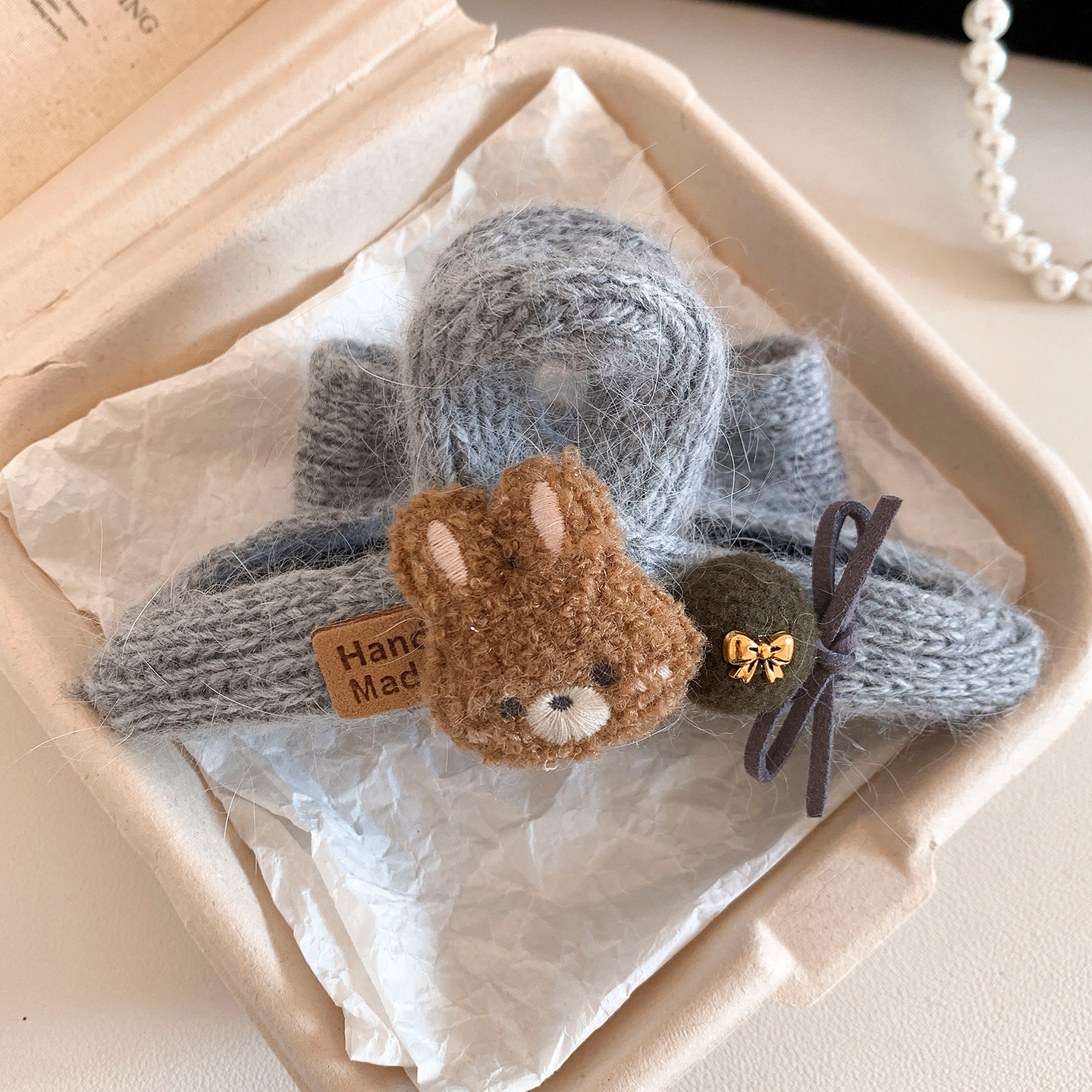 灰色兔子水貂毛针织抓夹女大号发量大发夹后脑勺鲨鱼夹秋冬气质,饰品/流行首饰/时尚饰品新,发饰,淘宝优惠券,粉丝福利购,淘宝优惠卷