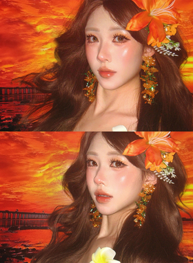 度假风橙色百合花朵发夹边夹侧边女氛围感头饰海边拍照道具发饰