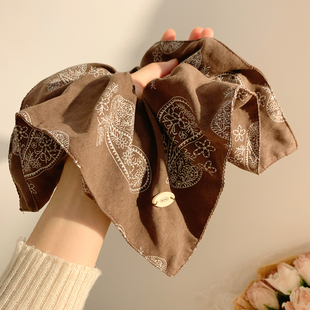 复古咖色腰果花方巾大肠发圈扎发女高级感超大方形发饰低马尾头绳