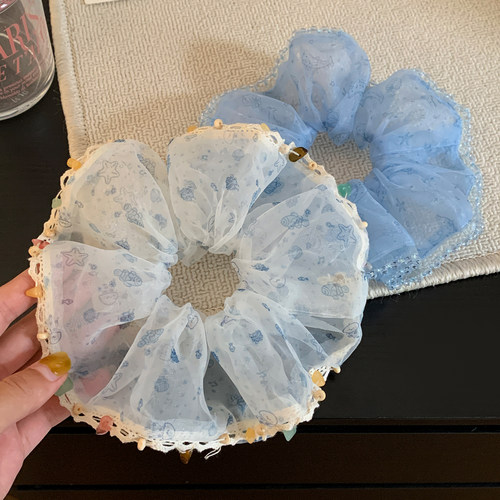 度假风海星印花网纱花边大肠发圈