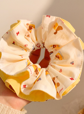 可爱黄色小狗双层大肠发圈女丸子头扎头发头绳韩系百搭超大发饰